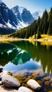 Tranquil Reflections in a Mountain Lake illustration Artificial intelligence artwork generated