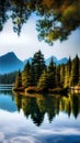 Tranquil Reflections in a Mountain Lake illustration Artificial intelligence artwork generated