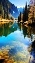 Tranquil Reflections in a Mountain Lake illustration Artificial Intelligence artwork generated