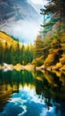 Tranquil Reflections in a Mountain Lake illustration Artificial Intelligence artwork generated