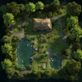 Tranquil Retreat in a Forest from a Bird's Eye View