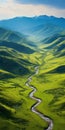 Tranquil River Flowing Through Vibrant Grasslands: A Captivating Aerial View Royalty Free Stock Photo