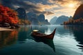 Tranquil river scene with a solitary boat gracefully sailing by Royalty Free Stock Photo