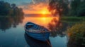 Tranquil riverbank at dawn with the sun casting soft rays through the clouds Royalty Free Stock Photo