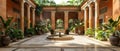 Tranquil Roman Atrium with Ornate Frescoes and Serene Fountain. Concept Roman Architecture, Fresco