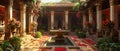 Tranquil Roman Courtyard Oasis with Frescoes. Concept Italian Architecture, Ancient Art, Relaxing