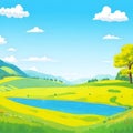 Tranquil Rural Landscape. Vector illustration background of the Italian countryside. Hill landscape with pines and cypresses. Royalty Free Stock Photo