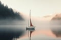 Tranquil Sailboat foggy lake. Generate Ai