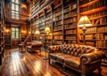 A Tranquil Sanctuary for Learning Discover the Enchanting Atmosphere of a Vintage Library Perfect for Inspiring Study Royalty Free Stock Photo