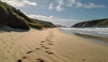 Tranquil sand dune adventure, walking remote coastline at dusk generated by AI