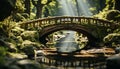 Tranquil scene ancient bridge reflects autumn beauty in nature generated by AI Royalty Free Stock Photo