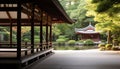 Tranquil scene of ancient pagoda in Japanese garden generated by AI Royalty Free Stock Photo