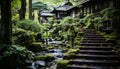 Tranquil scene ancient staircase leads to Japanese formal garden generated by AI Royalty Free Stock Photo