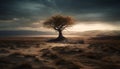 Tranquil scene of arid Africa sunset over sand dunes and acacia tree generated by AI Royalty Free Stock Photo