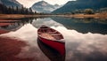 Tranquil scene of canoeing on peaceful mountain pond generated by AI