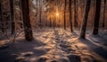 Tranquil scene of coniferous trees in winter frosty beauty generated by AI