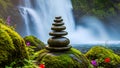 Zen Stones Waterfall Balance, Harmony, Meditation, Nature Royalty Free Stock Photo