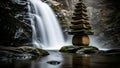 Zen Waterfall Stone Stack Peaceful Nature Landscape Royalty Free Stock Photo