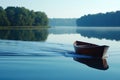 Empty Rowboat Floating Down a Calm River, Peaceful Boating and Waterway Landscape for Travel and Vacation Marketing Backdrop Royalty Free Stock Photo