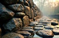 Smooth rounded stones lining a shallow stream with sunlight filtering through Royalty Free Stock Photo