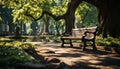 A tranquil scene in a formal garden, sitting on a bench generated by AI Royalty Free Stock Photo