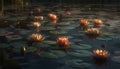 Tranquil scene, glowing lotus, aquatic beauty in nature generated by AI