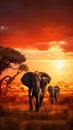 A serene herd of elephants grazing in the golden savannah at sunrise