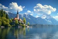 Tranquil scene of Lake Bled in Slovenia with its