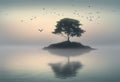 Tranquil Scene: Lone Tree on a Small Island