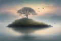 Tranquil Scene: Lone Tree on a Small Island