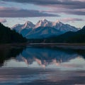 Tranquil scene majestic mountain range reflected in water