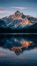 Tranquil scene majestic mountain range reflected in water