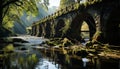 Tranquil scene man made bridge reflects ancient forest beauty generated by AI Royalty Free Stock Photo