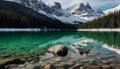 Tranquil scene of Moraine Lake reflects majestic Rocky Mountains beauty generated by AI