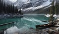 Tranquil scene of Moraine Lake reflects majestic Rocky Mountains generated by AI