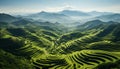 Tranquil scene mountain range, rice paddy, terraced field, green grass generated by AI