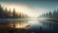 Tranquil scene mountain, tree, water, reflection, autumn, sunset, nature generated by AI Royalty Free Stock Photo