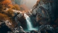 Tranquil scene of natural beauty mountain peak, flowing water, forest generated by AI Royalty Free Stock Photo