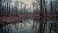 A tranquil scene of natural beauty: tree reflection in pond generated by AI