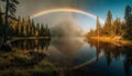 Tranquil scene of nature beauty, rainbow reflected generated by AI