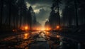 Tranquil scene nature mystery in a dark forest at dusk generated by AI Royalty Free Stock Photo