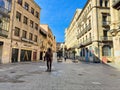 Tranquil scene of an old city street with no cars in Salamanca