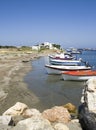 Tranquil scene os small fishing boats in the harbor of Skyros island , Greece Royalty Free Stock Photo