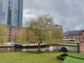 Tranquil scene of a peaceful river in the park Deansgate-Castlefield, Manchester, United Kingdom