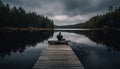 Tranquil scene of people meditating by water generated by AI