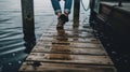 A person sitting on a dock with their feet in the water created with Generative AI Royalty Free Stock Photo