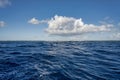 Tranquil scene of placid waters with billowy clouds in the sky