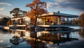 Tranquil scene, reflection of autumn tree in pond generated by AI Royalty Free Stock Photo