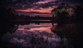 Tranquil scene: Reflection of autumn tree in pond generated by AI Royalty Free Stock Photo