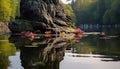 Tranquil scene reflection of autumn tree in pond water generated by AI Royalty Free Stock Photo